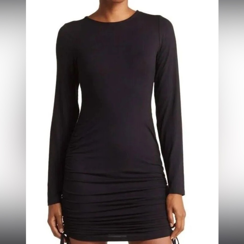Melrose and Market Side Ruched Black Long Sleeved Dress Size Large